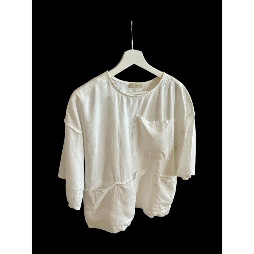 Jesse Kamm Linen Pocket Shirt White Sz XS/Small Jesse‎ Kamm Loves You